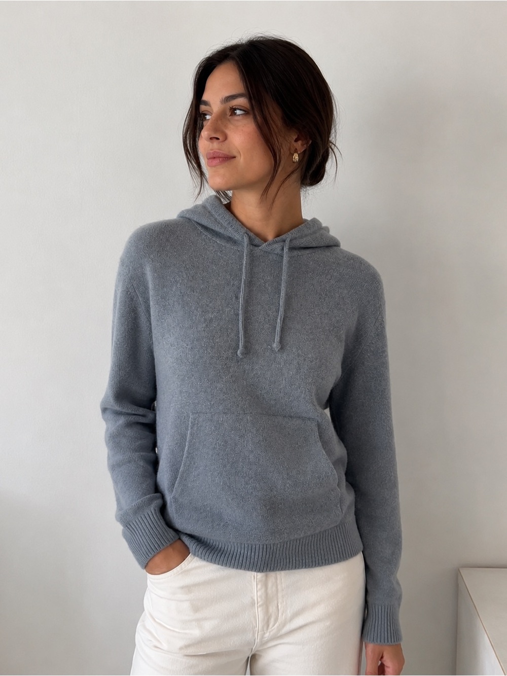 Everlane Slate Blue Wool Hoodie Sweater Preppy Chic Capsule Polished Staple Cozy